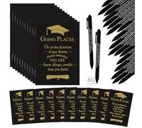 Kosiz 120 Pcs Graduation Gifts Motivational Mini Journal Inspirational Bamboo Pen Kraft Notebooks Bulk Wooden Retractable Ballpoint Pen for Class of 2025 College Gifts (Black)