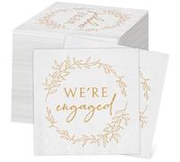 Kosiz 200 Pack We're Engaged Napkins Gift 3 Ply Disposable Paper Engagement Cocktail Napkins for Wedding Party Beverage Dinners Cake Tableware Decorations, 4.5 x 4.5 Inch