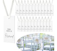 Kosiz 24 Pack Reserved Chairs Signs with Ribbon for Wedding Reception Party Restaurant This Row is Reserved Signs Hanging for Wedding Church Events Pews Chair(Ivory White)