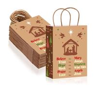 Kosiz 24 Pcs Christmas Believe Like Mary Nativity Gift Bags Christian Paper Goody Treat Bag with Handles Religious Medium Party Favor Gift Wrapping for Vbs Church Classroom Party Supplies Decoration