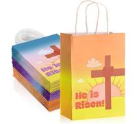 Kosiz 24 Pcs He Is Risen Gift Bags Easter Paper Gift Bags with Handles Christian Religious Party Favor for Easter Baptism Holy Week Party Supplies Decoration