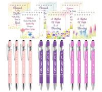 Kosiz 24 Pcs Mother's Day Flower Spiral Notebooks with Stylus Pen Bulk Include 12 Floral Spiral Notepads and 12 Bible Verse Ballpoint Pens for Mother's Day Office Holiday Christian Gifts ()