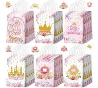 Kosiz 24 Pcs Princess Party Favors Bags Paper Little Princess Gift Goodie Bags with Handles Pink Floral Castle Crown Carriage Candy Treat Pouch for Girls Birthday Baby Shower Party Decoration Supplies