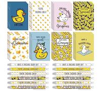Kosiz 48 Set Back to School Gifts for Students Pocket Notebooks Inspirational Duck Pens Set Thank You Gifts Motivational Mini Journals Pens for Duck Lovers Teachers Employee Appreciation