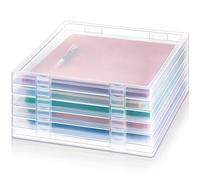 Kosiz 6 Pcs 12 x 12 Inch Paper Storage Case Plastic Scrapbook Storage Box Portable Transparent Organizer Containers Clear Slim Project Case for Documents Photo File Magazines Office School Supplies