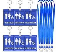 Kosiz 6 Pcs Unisex Bathroom Pass Keychains Men Women Handicapped Bathroom Tag with Key Holder and Lanyard Restroom Key for Business Classroom Family School Office Toilet Restroom Pass, Blue