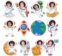 Kosiz 60 Pcs Astronaut Cutouts Space Bulletin Board Decorations DIY Photo