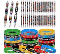 Kosiz 72 Pcs Hispanic Heritage Month Party Favors Include 36 National Spanish Hispanic Ballpoint Pens 36 World Flag Latino Silicone Bracelets Wristbands Gifts for Latin American Spanish Party Supplies