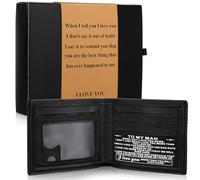 Kosiz Men's Leather Wallet Gift Box Set with Printed Words, Bifold Stylish Black Wallet for Men, Him, Husband, Boyfriends, Valentines, Father's Day, Christmas, Anniversary, Birthday Gift