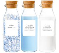 KOSKIMER 3 Pack Glass Laundry Detergent Dispenser with Cork Lids, Fabric Softener Dispenser, Easy Pour for Laundry Room Organization and Storage