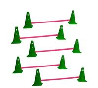 Kosma 15Pc Adjustable Agility Hurdle set - 10Pc Traffic Cones 9" with 12 holes Green colour, 5Pc Pink Hurdle Poles 40 Inch Length - In Carry Bag