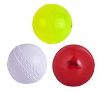 Kosma Cricket Training Balls, Pack of 3, Soft Windball, Red, White, Yellow, Indoor & Outdoor Practice