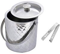 Kosma Double Wall Stainless Steel Ice Bucket (1.5 Litre) - Designer with Tongs, Diamond Hammered Effect