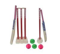 Kosma Junior 2 Player’s Kwik Cricket Set | Cricket Set with bag | 2 x Bats | 4 x Balls | Wicket Stump set with Bails | Single Stump | Ivory & Red Color | For Ages 8-13 years