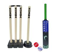 Kosma Junior Kwik Cricket Set | Crazy Cricket Set | 1 x Bat (No 3-28”)| 2 x Balls | Wicket Stump set with Bails | Single Stump | Black & Ivory Color