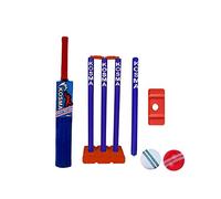 Kosma Kwik Cricket Set with carry bag | Cricket Bat No 5 (30”) | 2 x Balls | Wickets set with Bails & Stand | Target Stump with Stand | Finished in a vibrant Red & Royal Blue Colour
