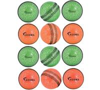 Kosma Pack of 12 Pc Cricket Windball with Center Stitching Coaching Grip Marks for Correct Finger Position When Bowling, Glitter Balls - 6 Pc Each of Green with Black seam and Orange with Black seam