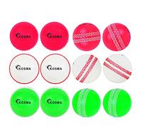 Kosma Pack of 12 Windball Cricket Balls | Indoor & Outdoor Soft Training Cricket Ball for Coaching Practice (4Pc Each Pink with White Seam,White with Red Seam,Green with White Seam)