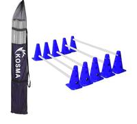 Kosma Pack of 15 Pc Multi-functional and Adjustable Agility Hurdle set | Dog Agility Training Set - 10 Durable (9 Inches) Blue Cones with (12 holes) & 5 White Poles (40 Inches) - In Carry Bag
