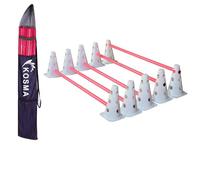 Kosma Pack of 15 Pc Multi-functional and Adjustable Agility Hurdle set | Dog Agility Training Set - 10 Durable White Cones 9 Inches with 12 holes & 5 Pink Poles - 40 Inches - In Carry Bag
