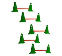 Kosma Pack of 15Pc Adjustable Agility Hurdle set - 10Pc Traffic Cones 9" with 12 holes Green colour, 5Pc Orange Hurdle Poles 40 cm Length - In Carry bag