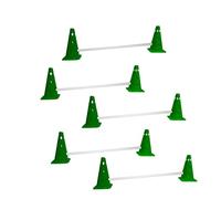 Kosma Pack of 15Pc Adjustable Agility Hurdle set - 10Pc Traffic Cones 9" with 12 holes Green colour, 5Pc White Hurdle Poles 40 Inch Length