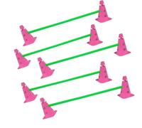 Kosma Pack of 15Pc Adjustable Agility Hurdle set - 10Pc Traffic Cones 9" with 12 holes Pink colour, 5Pc Green Hurdle Poles 40 Inch Length - in carry bag