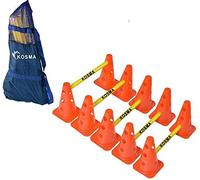 Kosma Pack of 15Pc Multi-functional and Adjustable Agility Hurdle set - 10Pc Traffic Cones 9 inch with 12 holes Orange colour, 5Pc Yellow hurdles Poles 40cm length - in carry bag