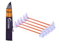 Kosma Pack of 15Pc Multi-functional and Adjustable Agility Hurdle set - 10Pc Traffic Cones 9 Inches with 12 holes White color, 5Pc Orange Poles 40 Inches with caps - in carry bag