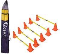 Kosma Pack of 15Pc Multi-functional and Adjustable Agility Hurdle set - 10Pc Traffic Cones 9" with 12 holes Orange colour, 5Pc Yellow Hurdle Poles 40 Inch Length - in carry bag
