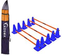 Kosma Pack of 15Pc Multi-functional and Adjustable Agility Hurdle set - 10Pc Traffic Cones 9" with 12 holes Blue colour, 5Pc Orange Hurdle Poles 40 Inch Length - in carry bag