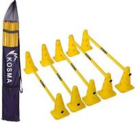 Kosma Pack of 15Pc Multi-functional and Adjustable Agility Hurdle set - 10Pc Traffic Cones 9" with 12 holes Yellow colour, 5Pc Yellow Hurdle Poles 40 Inch length - in carry bag