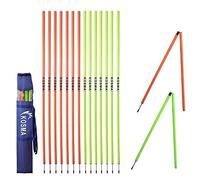 Kosma Pack of 16pc Speed Training Slalom Poles 5ft x 25mm (Foldable) with metal spike - Colour: 8Pc each Yellow, Orange | Agility Football Training Posts in Carry Bag