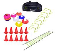 Kosma Pack of 58Pc Football Speed Agility Training Kit | Exercise & Fitness Training Equipment Set (6 - Agility Hurdles, 10 - Traffic Cones 9", 40 - Mini Marker Cones, 2 - Agility Ladders 4 Meters)