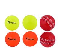 Kosma Pack of 6 Windball Cricket Ball | Indoor & Outdoor Soft Training Cricket Ball for Coaching Practice - (2Pc each Yellow, Red With White Seam, Orange)