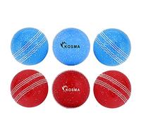 Kosma pack of 6 Windball Cricket Ball | Soft Training Sparkle Shine Glitter Balls for Coaching Practice - 3Pc Each of Blue with White seam, Red with White seam