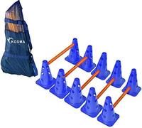 Kosma Pak of 15pc Multi-functional and Adjustable Agility Hurdle set - 10Pc Marker Cone 9 inch blue colour with 5Pc Orange colour Hurdle Poles 40 cm length - In carry bag