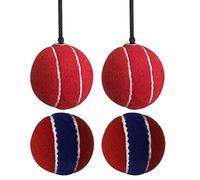 Kosma Set of 4 Knocking Cricket Tennis Ball | 2 x Tennis Cricket Balls in Red & Blue | 2 x Cricket Batting Hanging Tennis Balls in Red