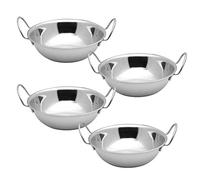 Kosma Set of 4 Premium Stainless Steel Balti Dishes Set, Size 15 cm - Elevated Rim
