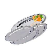 Kosma Set of 4 Stainless Steel Heavy Duty Pro Oval Plates - Size 55 cm | Rice Plate | Serving Dish | Meat Platter | Carvery Plate | Oval Trays