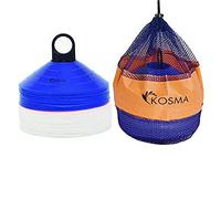 Kosma set of 50 Training Marker Cones (19 cm) with Stand and Net Bag | White & Blue | Stackable Training Cones for Netball, Cricket, Rugby, Netball