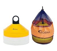 Kosma set of 50 Training Marker Cones (19 cm) with Stand and Net Bag | White & Yellow | Stackable Training Cones for Netball, Cricket, Rugby, Netball