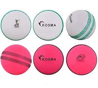 Kosma Set of 6 Windball Cricket Ball | Indoor & Outdoor Soft Training Cricket Ball for Coaching Practice (3Pc Pink with Black Seam & 3Pc White with Green Seam)