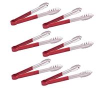 Kosma Set of 6Pc Stainless Steel Utility Tongs Red Vinyl-Coated Handle | BBQ Tongs | Serving Tongs Color Coded - 9 Inch