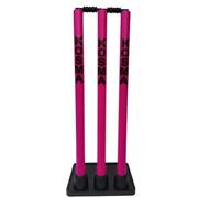 Kosma Set of Cricket Stumps with bails & Heavy Duty Stand | Plastic Cricket Wickets with Bails and Sturdy Base | Pink Colour Wickets | Black Heavy Duty Stand