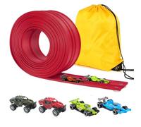 Kosmoflux Car Track 4M Flexible Racing Track with 4 Die-Cast Cars and Portable Storage Bag, Speed Track Race Car Toy for Loops, Jumps, Ramps, Indoor Outdoor STEM Gift for Boys Girls 3-8 Years (Red)
