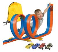 Kosmoflux Car Track 5M Flexible Race Track Set with 2 Loops, 2-in-1 Gravity & Pull-Back Racing Car Toy for Loops, Jumps, Ramps, Indoor Outdoor STEM Gift for Boys Girls 3-8 Years (Blue Orange)