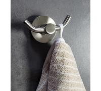 KOSMOS TEC Double Hook Metal Stainless Steel Look Matte Brushed Towel Hook