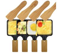 Kosmosta 4 Pack Mini Square Raclette Cheese Pan with Bamboo Handle, 4 Bamboo Spatulas, Non-Stick Iron Trays, Mini Raclette Grill Pan, Replacement Accessories for Raclette Machines