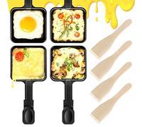 Kosmosta 4 Pack Square Raclette Cheese Pan with Extra Long Handle, 4 Wooden Spatulas, Non-stick Coating, Large Raclette Grill Pan, Replacement Accessories for Raclette Machines